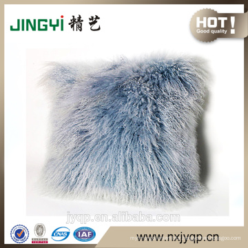 Colorful Custom Made Tibetan Mongolian Lamb Fur Cushion Black With Snow Tops